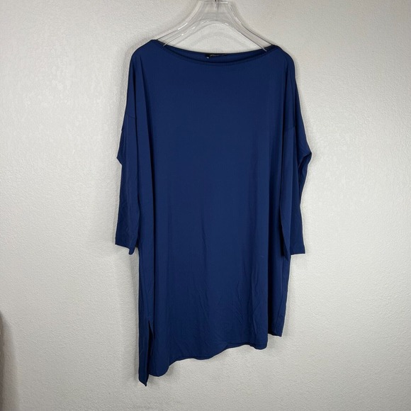 Lafayette Women's Boat‎ Neck Asymmetrical Tee Long Sleeve Navy Blue Size - Picture 1 of 12